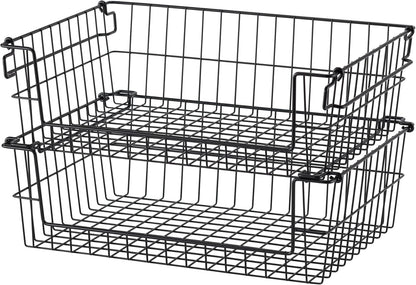 TRINITY 2-Pack Stackable Metal Wire Storage Baskets With Handles, EcoStorage Chrome, 11 Inches