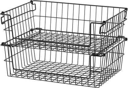 TRINITY 2-Pack Stackable Metal Wire Storage Baskets With Handles, EcoStorage Chrome, 11 Inches