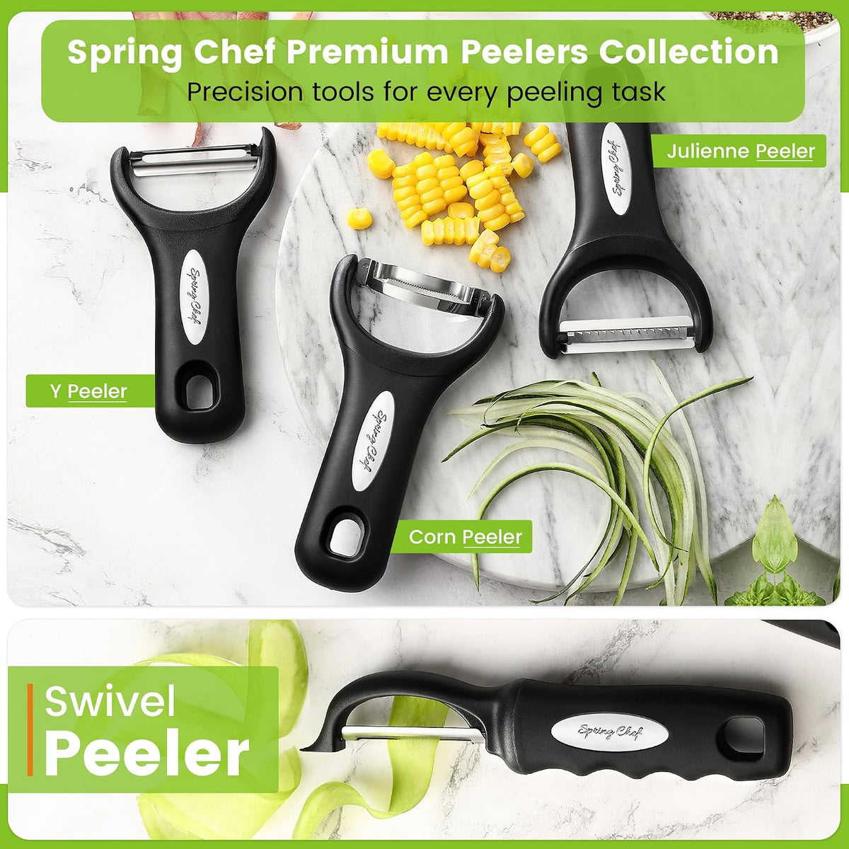 Spring Chef Swivel Potato Peeler & Julienne Vegetable Peeler w/Soft Handle