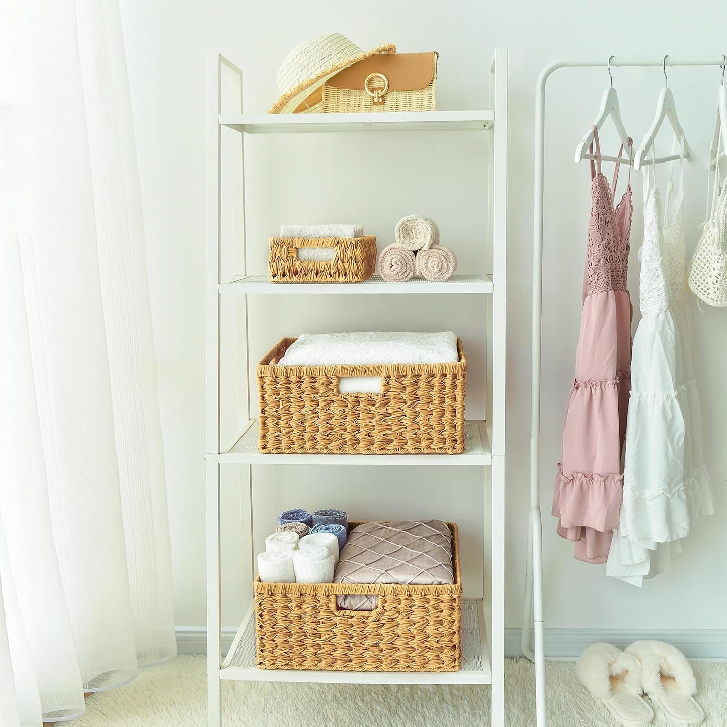 GRANNY SAYS Wicker Storage Baskets for Shelves, Water Hyacinth Basket with Scalloped Edge, Storage Wicker Baskets for Pantry, Large, 2-Pack