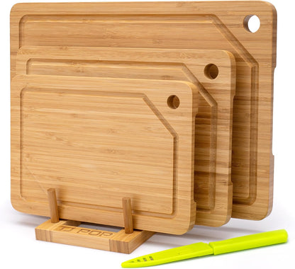 Wood Cutting Board Set of 4, Wooden Chopping Boards with Food Icons for Kitchen, Charcuterie Board for Meat, Vegetables, Fruits, Cheese