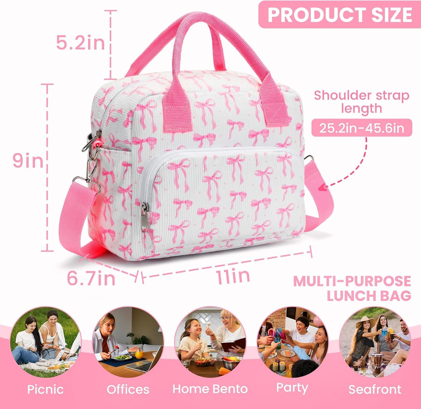 RLGPBON Insulated Lunch Bag Teen Girls, Preppy Lunch Box Large Insulated Lunch Bag Reusable Lunch Tote Bag, Preppy LunchBag for Girls School Travel Picnic