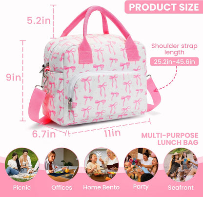 RLGPBON Insulated Lunch Bag Teen Girls, Preppy Lunch Box Large Insulated Lunch Bag Reusable Lunch Tote Bag, Preppy LunchBag for Girls School Travel Picnic