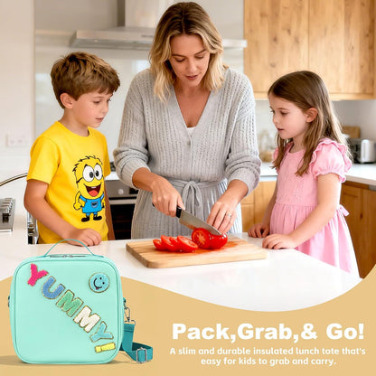 Kids Lunch Box for Kids Insulated Reusable Lunch Bag Tote Durable Children Leak-proof Lunchbox with Adjustable Shoulder Strap for School Daycare Travel Picnic (Navy - 3D Dinosaur)