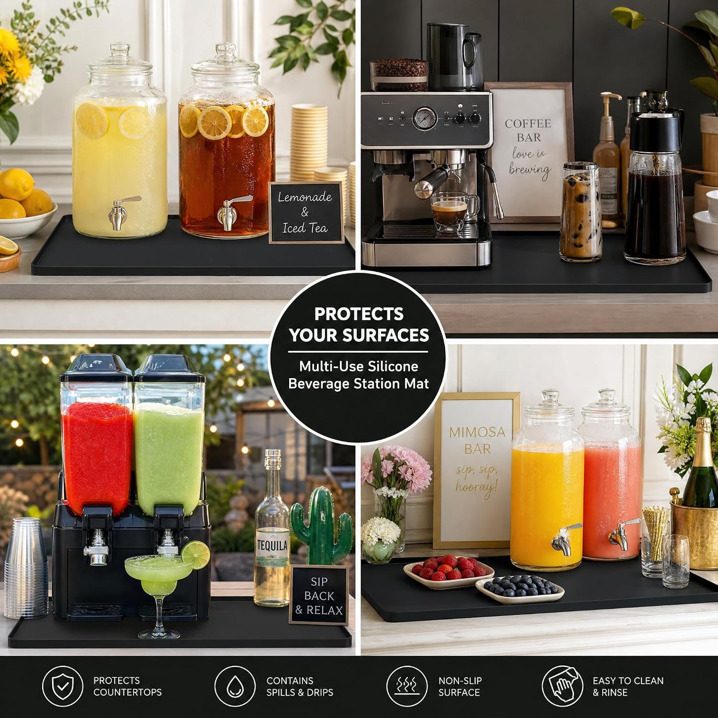 Drip Mat Fit for Drink Dispenser, Drip Tray for 2 Glass Drink Dispensers | Fits Dual Beverage Dispensers And Catches Drips, Condensation And Spills For Cleaner Party Tables And Drink Stations