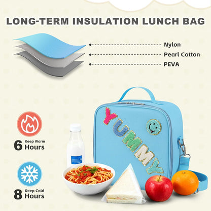 Kids Lunch Box for Kids Insulated Reusable Lunch Bag Tote Durable Children Leak-proof Lunchbox with Adjustable Shoulder Strap for School Daycare Travel Picnic (Navy - 3D Dinosaur)