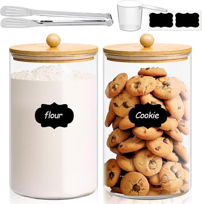 ComSaf Glass Storage Jars with Bamboo Lids 4.6 Qt 2 Pack Large Wide Mouth | Pantry organization, Flour Sugar Coffee Beans, Pasta Cereal Dry Food, 1.2 Gallon, Cabinet Organization, Dry Food Storage
