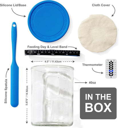 BALCI Premium Sourdough Starter Jar - 40oz Wide Mouth Kit (Blue)