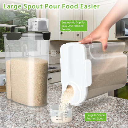Viretec Rice Storage Container, 15 to 20lb Dry Food Airtight Dispenser, Pet Dog Cat Food Canister, BPA Free Clear Plastic Kitchen and Pantry Organization Bin for Oatmeal, Cereal, Pasta, Flour Grey