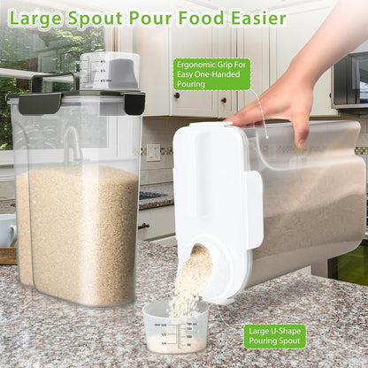 Viretec Rice Storage Container, 15 to 20lb Dry Food Airtight Dispenser, Pet Dog Cat Food Canister, BPA Free Clear Plastic Kitchen and Pantry Bin for Oatmeal, Cereal, Pasta, Flour Pack of 2 Grey
