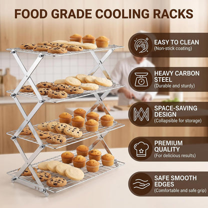 LIANYU 4-Tier Cooling Rack for Baking & Cooking, Collapsible & Space-Saving