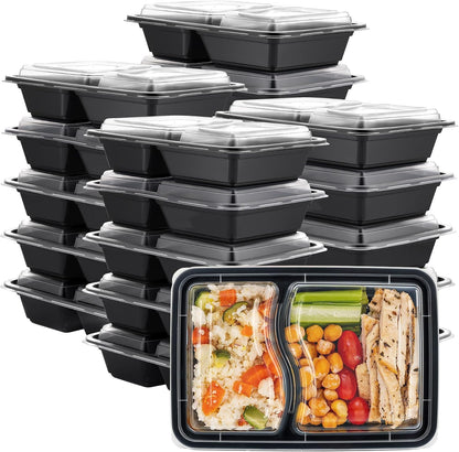 GUSTO [24 oz - 50 Count 3-Compartment Meal Prep Containers with Lids – Reusable, Microwaveable, Dishwasher & Freezer Safe, BPA-Free Food Storage Boxes for Portion Control (Formerly Comfy Package)