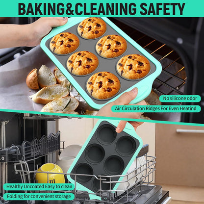 Muffin Pans for Baking 6 Cups, Silicone Foldable Muffin Pan with Metal Frame, Collapsible Cupcake Pan, Egg Bite Molds, Muffin Tin Tray for Baking Homemade Brownies Puddings (2)