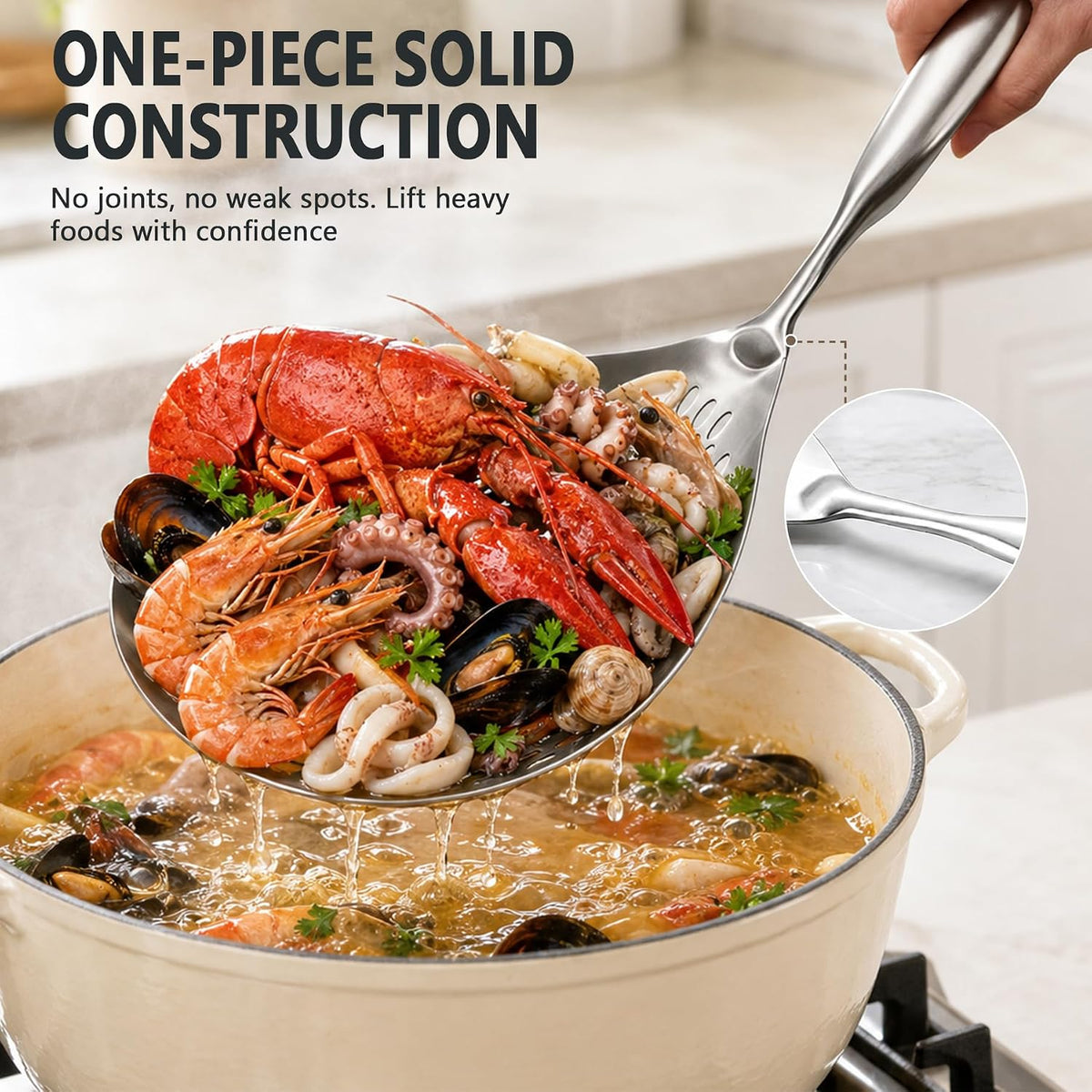 KAYCROWN Skimmer Slotted Spoon, 304 Stainless Steel Skimmer Ladle Spoon Spider Strainer for Cooking and Frying, Pasta Strainer Spoon Frying Kitchen Cooking Colander