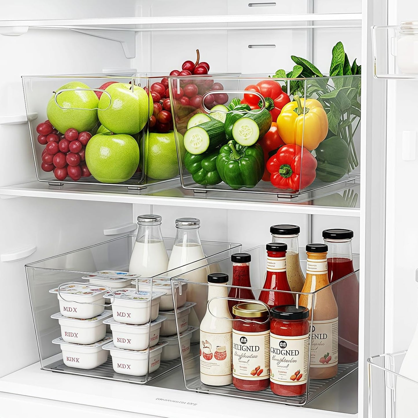 Clear Plastic Storage Bins, 4-Pack Stackable Pantry Organizers and Storage Containers for Kitchen, Fridge, Cabinet and Closet Organization - Home Essentials