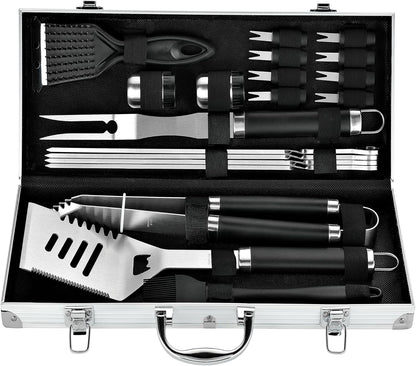 ROMANTICIST 20pcs Heavy Duty BBQ Grill Tool Set in Case - The Very Best Grill Gift for Father's Day and Christmas - Professional BBQ Accessories Set for Outdoor Cooking Camping Grilling Smoking