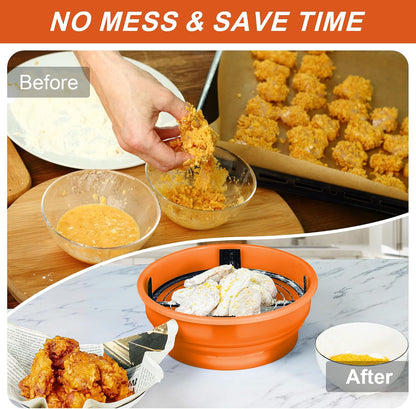 FJNATINH Collapsible Batter Bowl - Mess Free Better Breader Shaker Bowl with Lid Breading Shaker Container for Fried Fish, Fried Chicken, Onion Rings & More,No Leak,Easy to Store,Light Blue