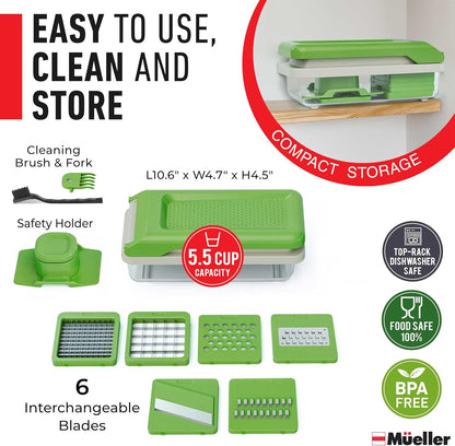Mueller Vegetable Chopper Mandoline Slicer, Food Veggie Chopper, Cheese Grater, Onion Vegetable Cutter with Container, Dicer, Kitchen Gadgets & Essentials, White Sand/Grey