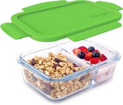 Bentgo® Glass Snack - Leak-Proof Bento-Style Snack Container with Airtight Lid and Divided 2-Compartment Design - 1.75 Cup Capacity for Meal Prepping, and Portion-Controlled Snacking (Gray)