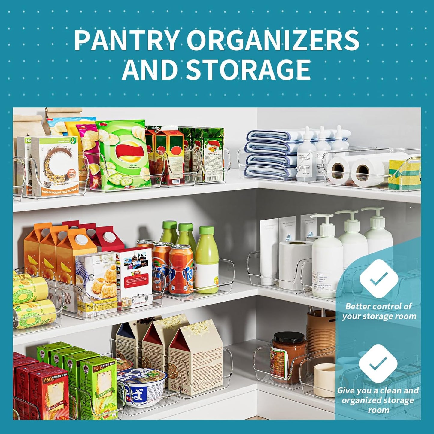 Ettori Set of 6 Clear Plastic Storage Bins - The Ultimate Pantry Organizers and Storage Solution for Kitchen, Cabinet, and Refrigerator Organization