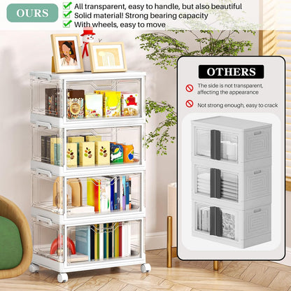 Kmiectse Clear Storage Bin with Lid 3 Pack 【Stackable & Sturdy】 Plastic Multifunctional Folding Storage Bins for Bedroom, Living Room, Study,Room, 23 QT Folding Box with Magnetic Door