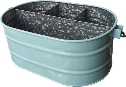 Galvanized Metal Caddy with 4 Compartments, Rustic Farmhouse Kitchen Picnic Utensil Holder, Multipurpose Storage Bin, Metal Garden Planters - 12 Inch - Antique Natural