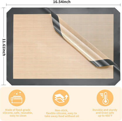 Luckyiren 2 Pack Silicone Baking Mat Set, Nonstick Half Sheet, Orange/Beige