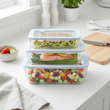Urban Green Glass Food Container Set with Glass Lid, 5 Pack, Meal Prep Containers with Silicone Framed Airtight Lid, Leakproof, 100% Plastic Free