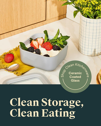 Caraway Glass Food Storage - 4.4 Cup Glass Container - Ceramic Coated - Easy to Store, Non Toxic, Non Stick Lunch Box Container with Lids - Dishwasher, Oven, & Microwave Safe - Mist