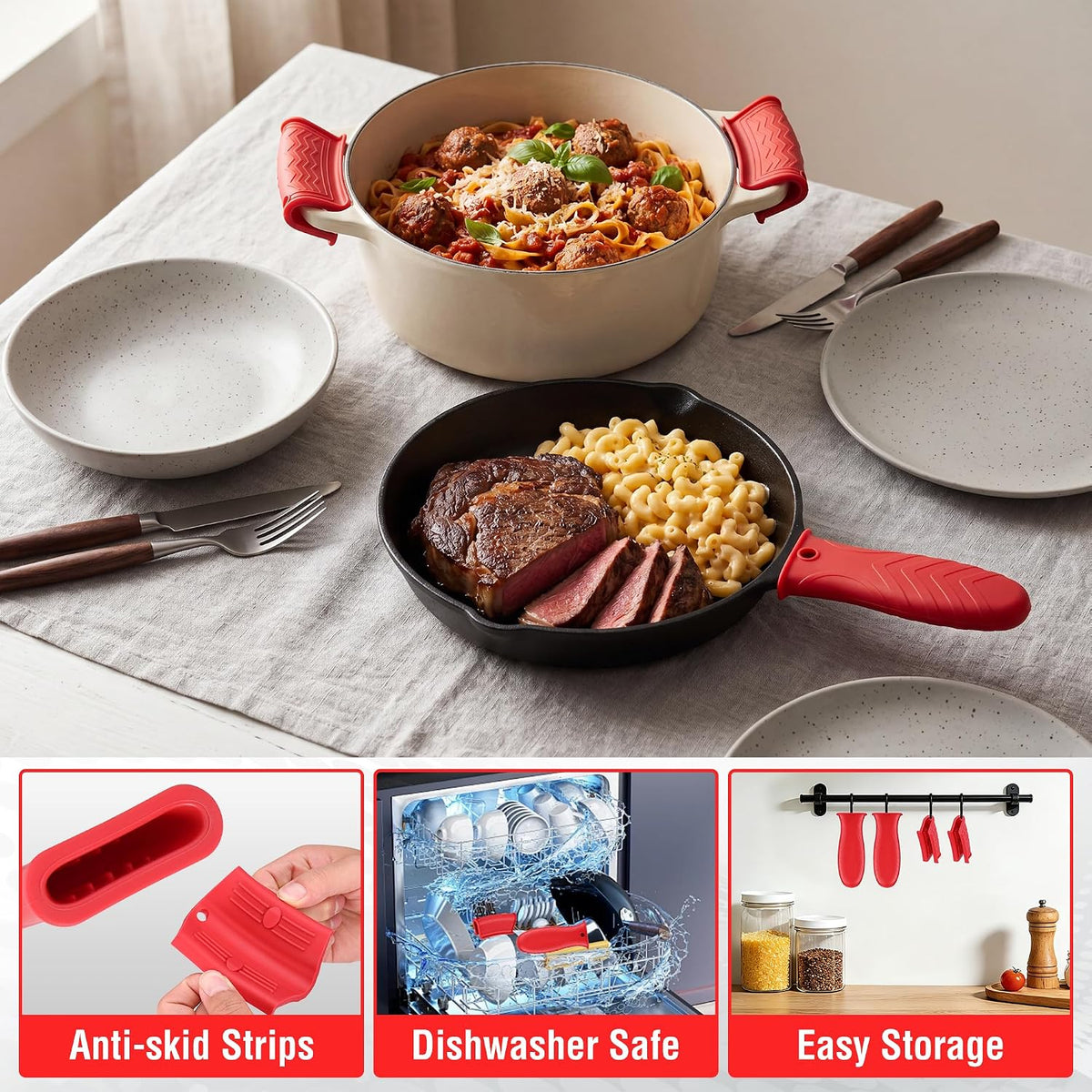 PARGRILL Cast Iron Handle Cover 8 Pack, Heat Resistant Pot Handle Cover