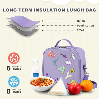 Kids Lunch Box for Kids Insulated Reusable Lunch Bag Tote Durable Children Leak-proof Lunchbox with Adjustable Shoulder Strap for School Daycare Travel Picnic (Navy - 3D Dinosaur)