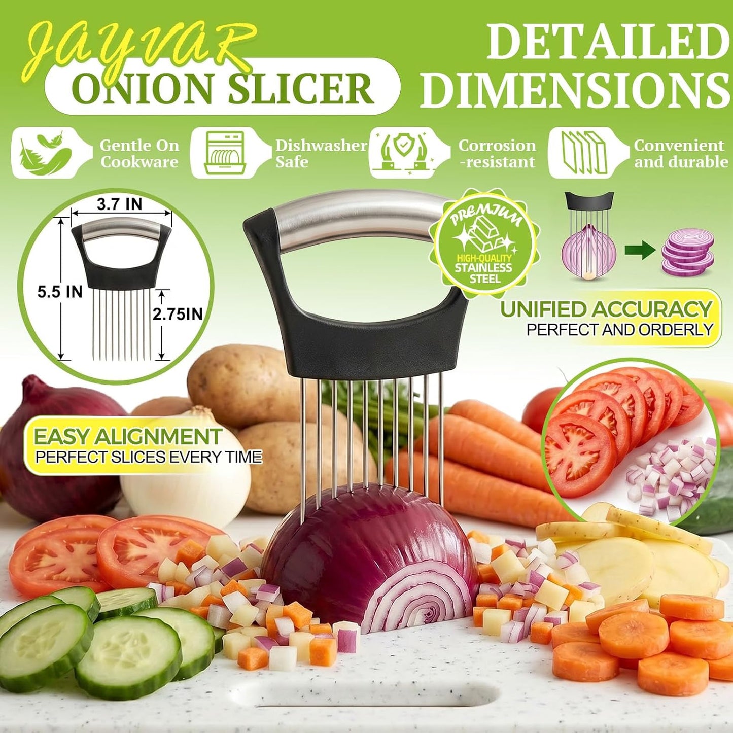 JAYVAR Onion Holder for Slicing,304 Stainless Steel Onion Slice Holder with 10 Long Needles,Onions Cutter Vegetable Chopper,Onions Chopper Tool,Food Slicing Guide for Neat Slicing,Tomato Potato Cutter
