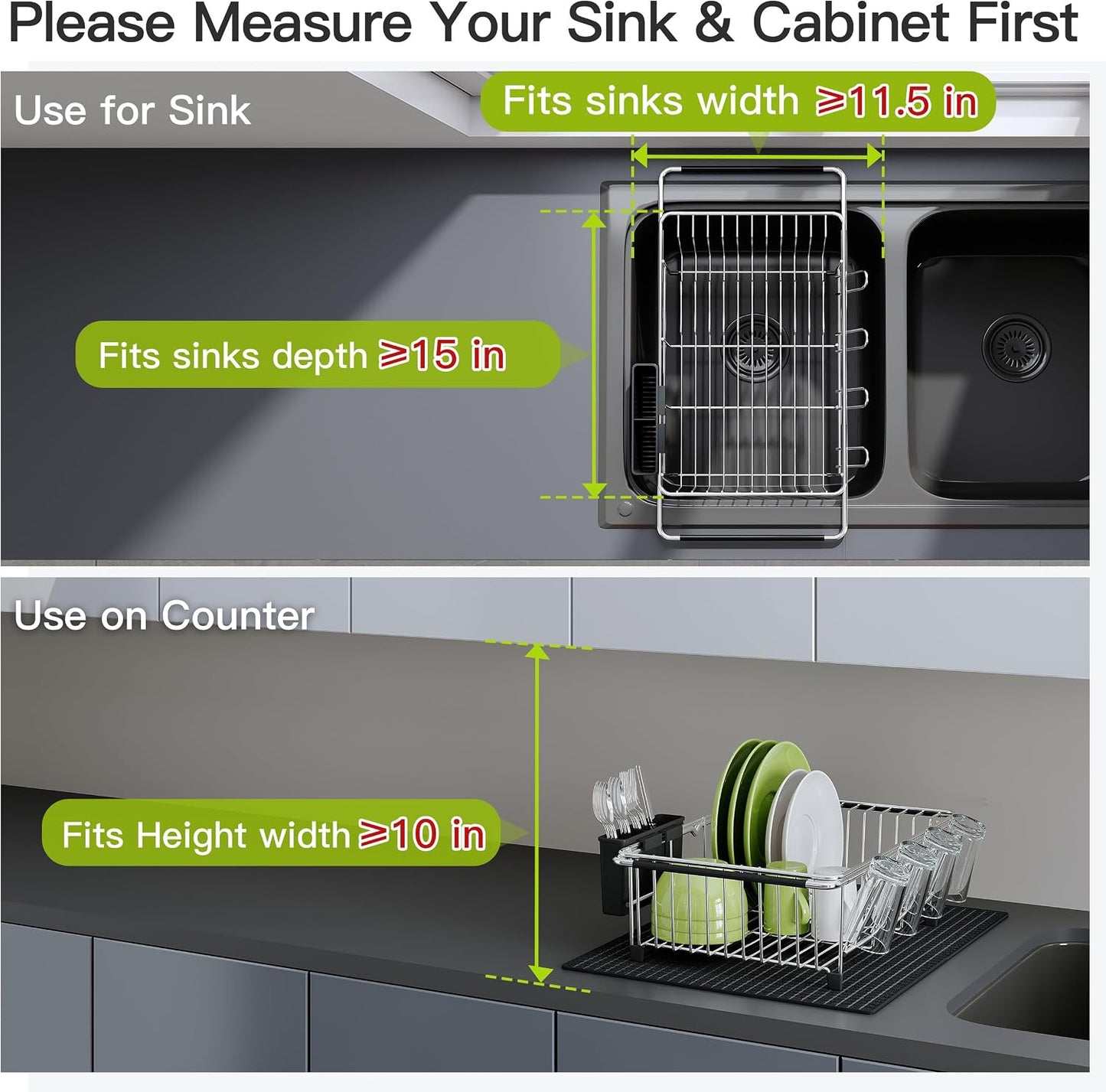 JASIWAY Dish Drying Rack in Sink, Expandable Stainless Steel Dish Drainers for Kitchen Counter, Dish Dryer Rack for Inside Sink, Over The Sink Dish Racks with Utensil Holder, Silver