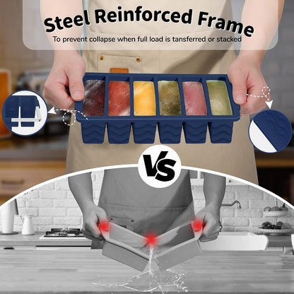 3-Pack Silicone Freezer Trays with Lid,2 Large 2-Cup(500ml)&4 Medium 1-Cup(250ml)&6 Small 1/2-Cup(125ml) Soup Freezer Container Molds,Ice Cube Tray For Meal Prep&Freezing Soup,Stews,Sauces