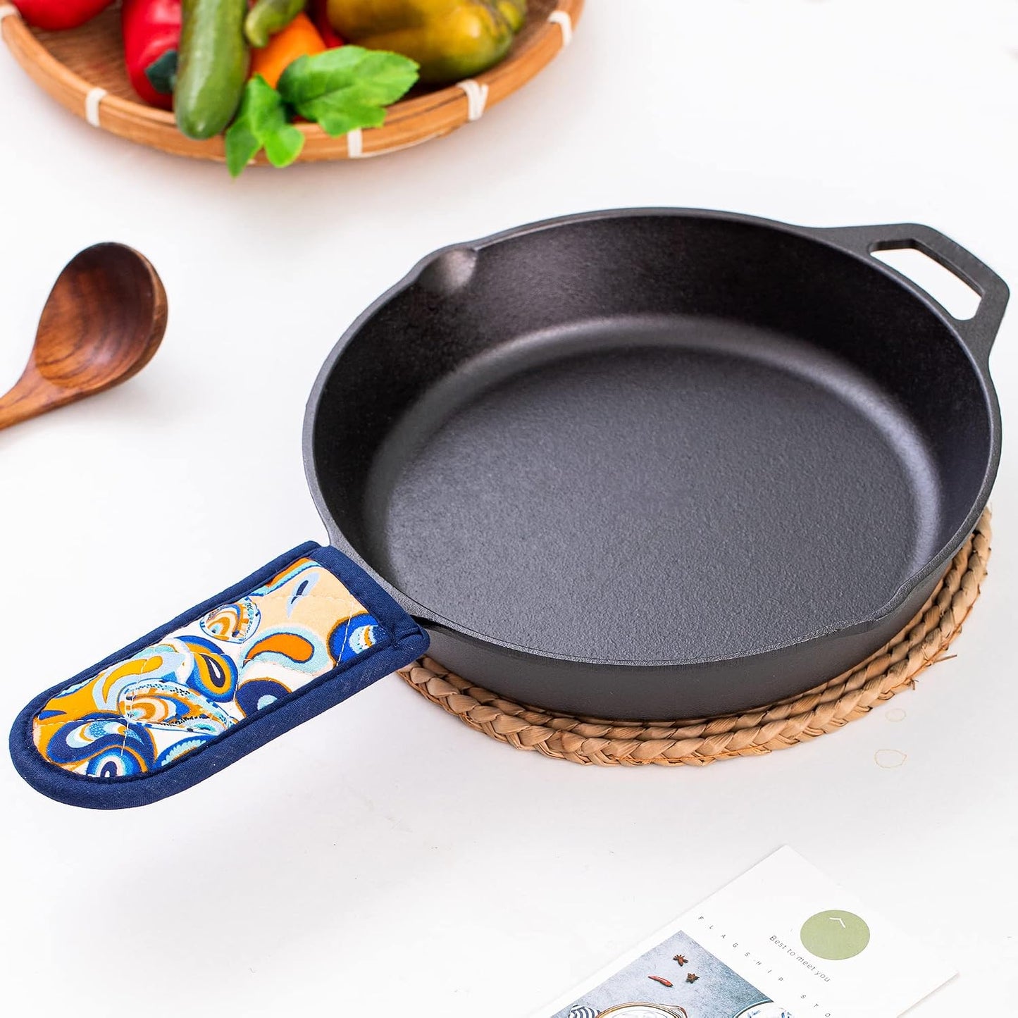 Cast Iron Skillet Handle Covers,Pot Handle Covers Heat Resistant,Pot Holders for Kitchen Heat Resistant,Machine Washable Handle Mitts 2 PCS(Striped)