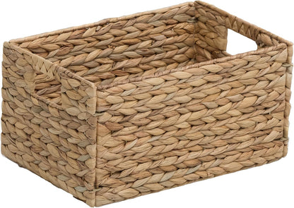 eHemco Trapezoid Woven Hyacinth Wicker Pantry Storage Baskets with Iron Wire Frame, 13.25"x9"x7/3.5", Natural, Set of 2
