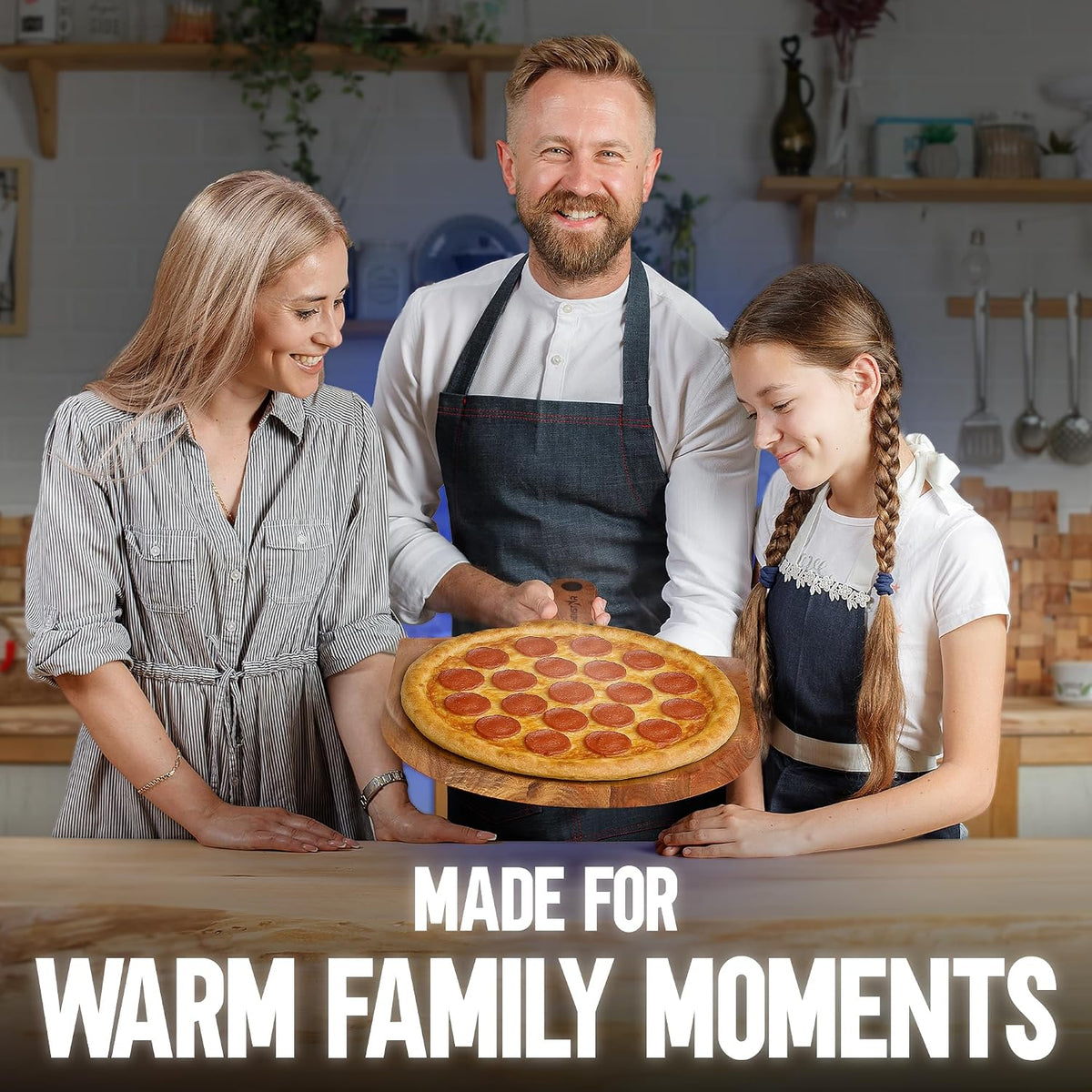 16-Inch Wooden Pizza Peel, X-Large Paddle, Cutting & Serving Board w Handle