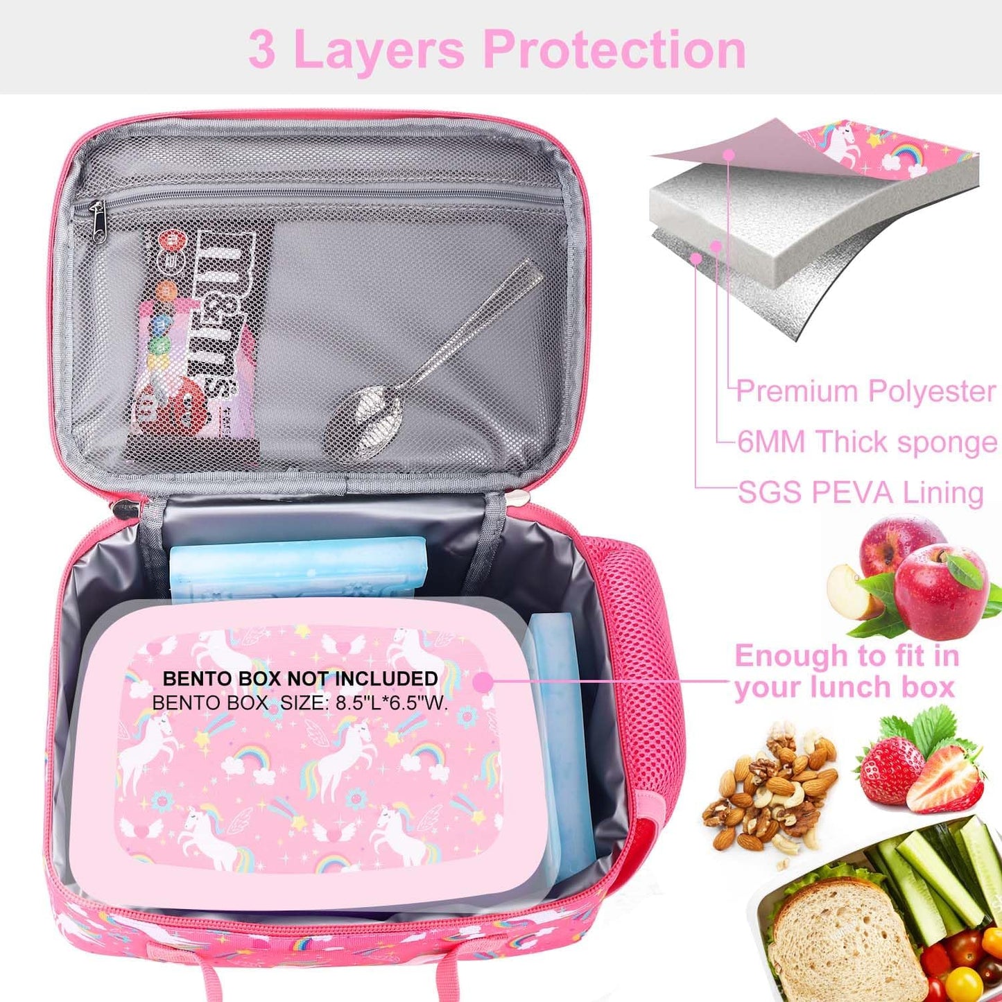 RHCPFOVR Kids Lunch Bag - Insulated Lunch Box for Boys Girls,Washable Lunch Bag and Reusable Toddler Leak-proof Lunchbox for School and Daycare - Colors A