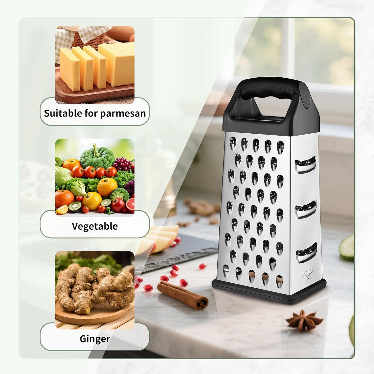 Kaishun Mini Cheese Grater,4-Sided Box Grater for Cheese, Vegetable & Fruit