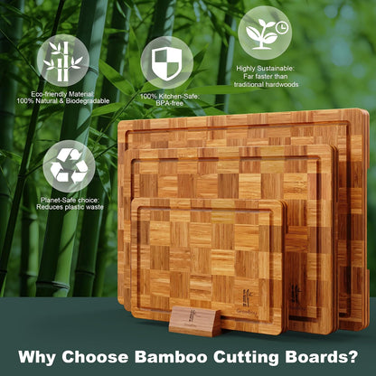 Extra Large Bamboo Cutting Boards, 3-Pack Heavy Duty Bamboo Cutting Boards Set with Juice Grooves & Non-Slip Feet – Extra Large Thick Wood Chopping Board for Meat, Fruits & More, Non-Toxic & Durable