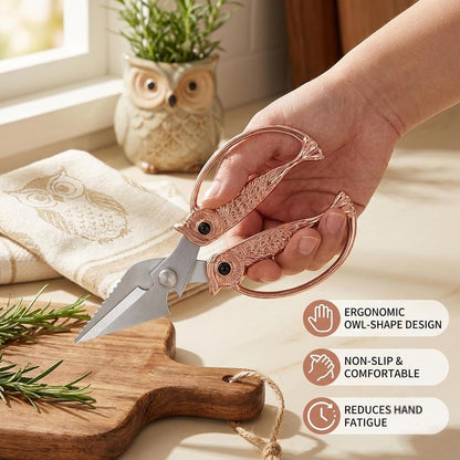 XSNBRD All Purpose Kitchen Scissors, Pearl Gold Stainless Owl Shears.