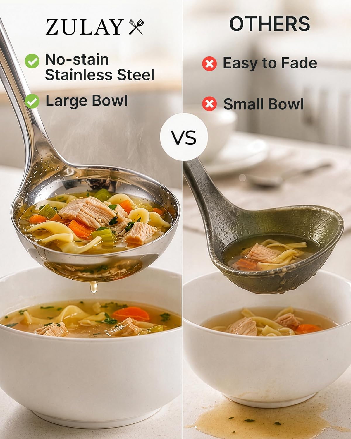 Zulay Kitchen Stainless Steel Serving Spoon - 11.5” Large Cooking & Serving Spoon with Ergonomic Handle - Durable, Rust-Resistant & Dishwasher Safe Kitchen Utensil for Cooking and Buffets