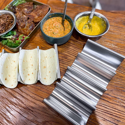 Stainless Steel Taco Holder, U Shape Taco Serving Tray Tool, Premium Wave Taco Rack Stand Set of 2, Holding 4 Soft or Hard Tacos (2)