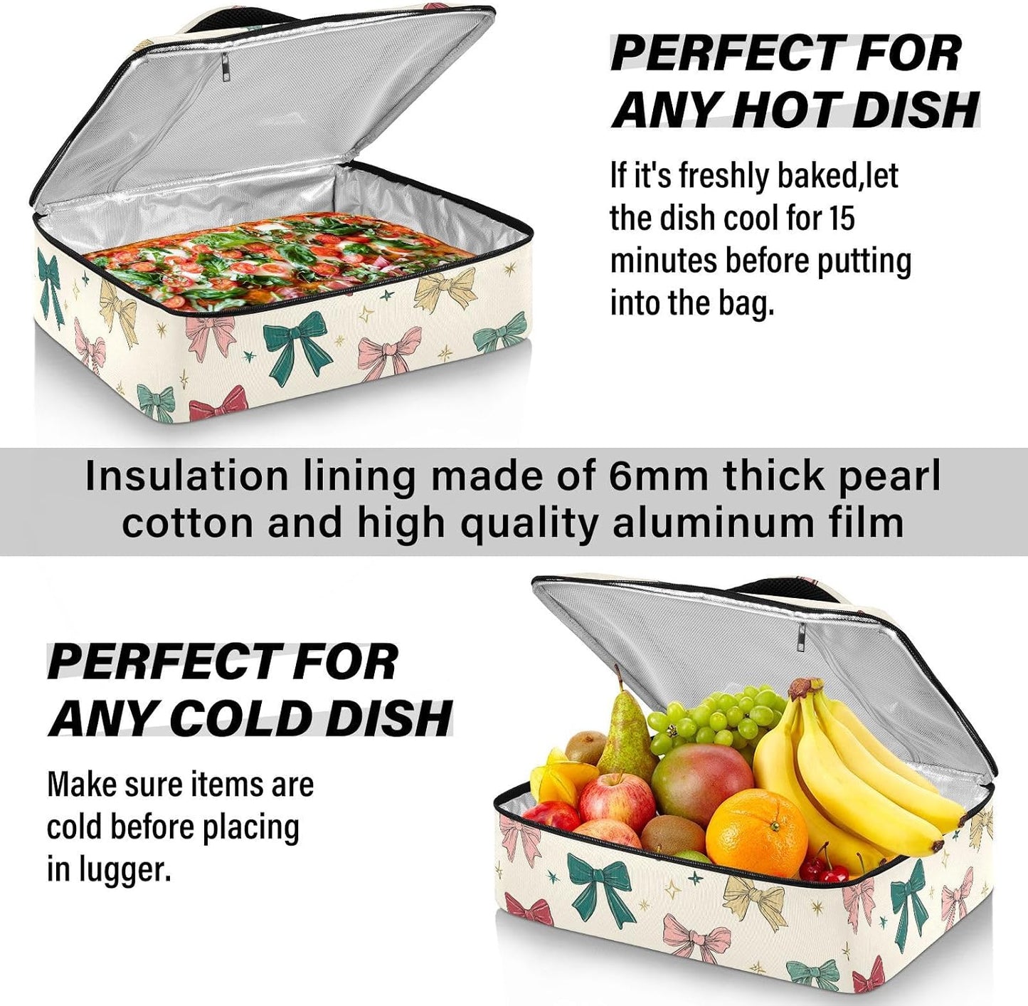 Casserole Carriers for Hot or Cold Food Reusable Casserole Dish Carrier Insulated Thermal Large Capacity Durable Perfect for Party Camping Family Gatherings Yellow Fish - Colors A