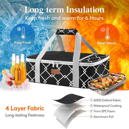 Lifewit Insulated Single Decker Casserole Carrier, Lasagna Lugger Holder for Hot or Cold Food, Fits 9" x 13" Baking Dish, Thermal Lunch Tote Bag for Potluck Parties, Picnic and Cookouts, Grey
