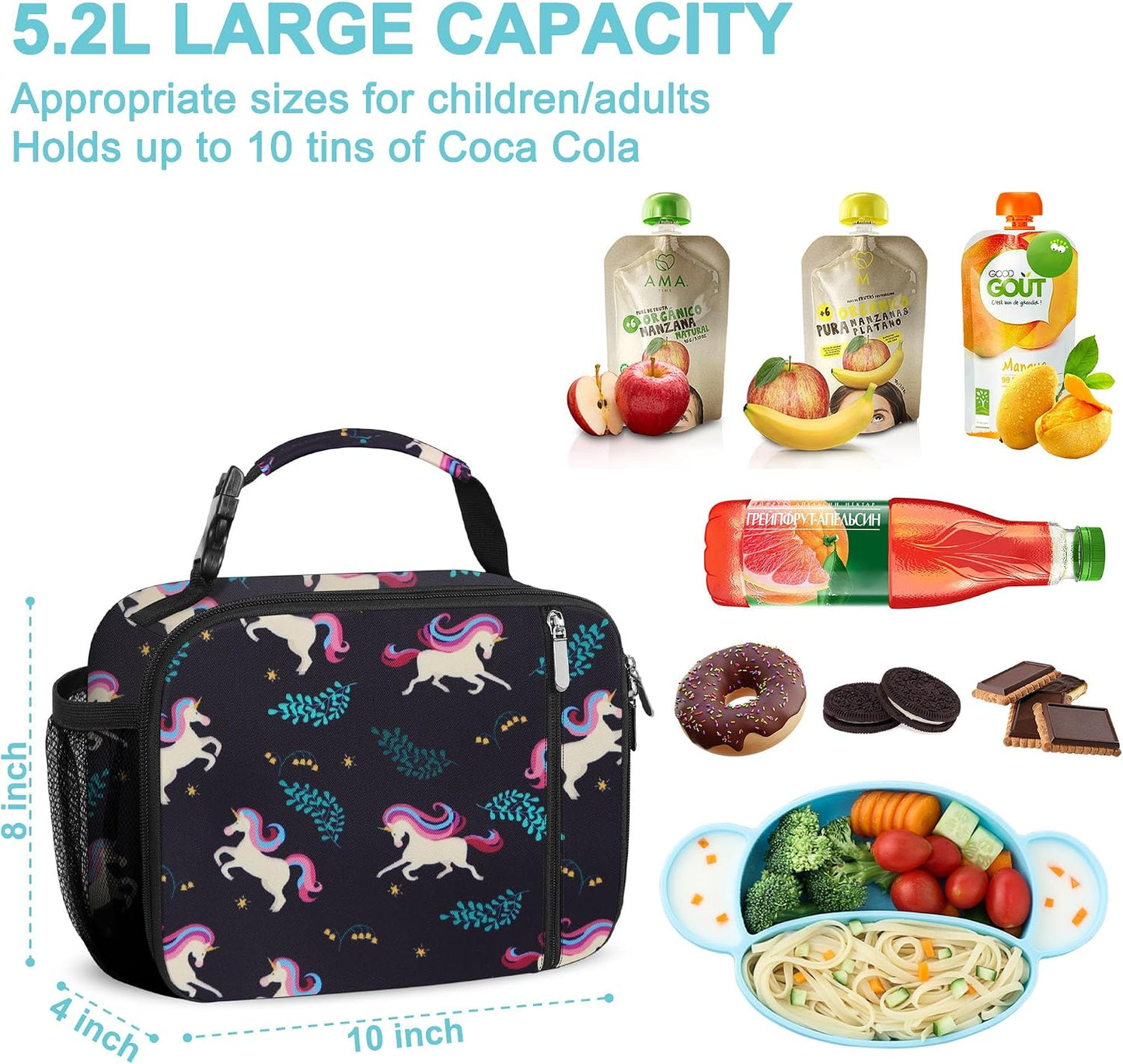 esouler Lunch Box Kids Insulated Lunch Bag for Boys & Girls Durable Children Lunchbox for School with Water Bottle Holder-Black