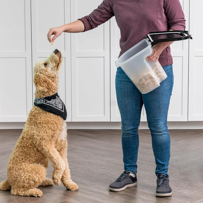 IRIS USA WeatherPro Airtight Pet Food Storage Container, Up to 6.5 lbs, Treat Box for Dog Cat and Bird Food, Keep Fresh, Translucent Body, Easy Clean Up, BPA free, Clear/Black