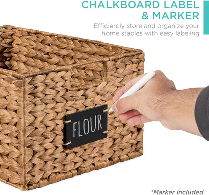 Best Choice Products Set of 4 9x12in Water Hyacinth Pantry Baskets, Woven Organizers w/Chalkboard Label, Chalk Marker - Natural