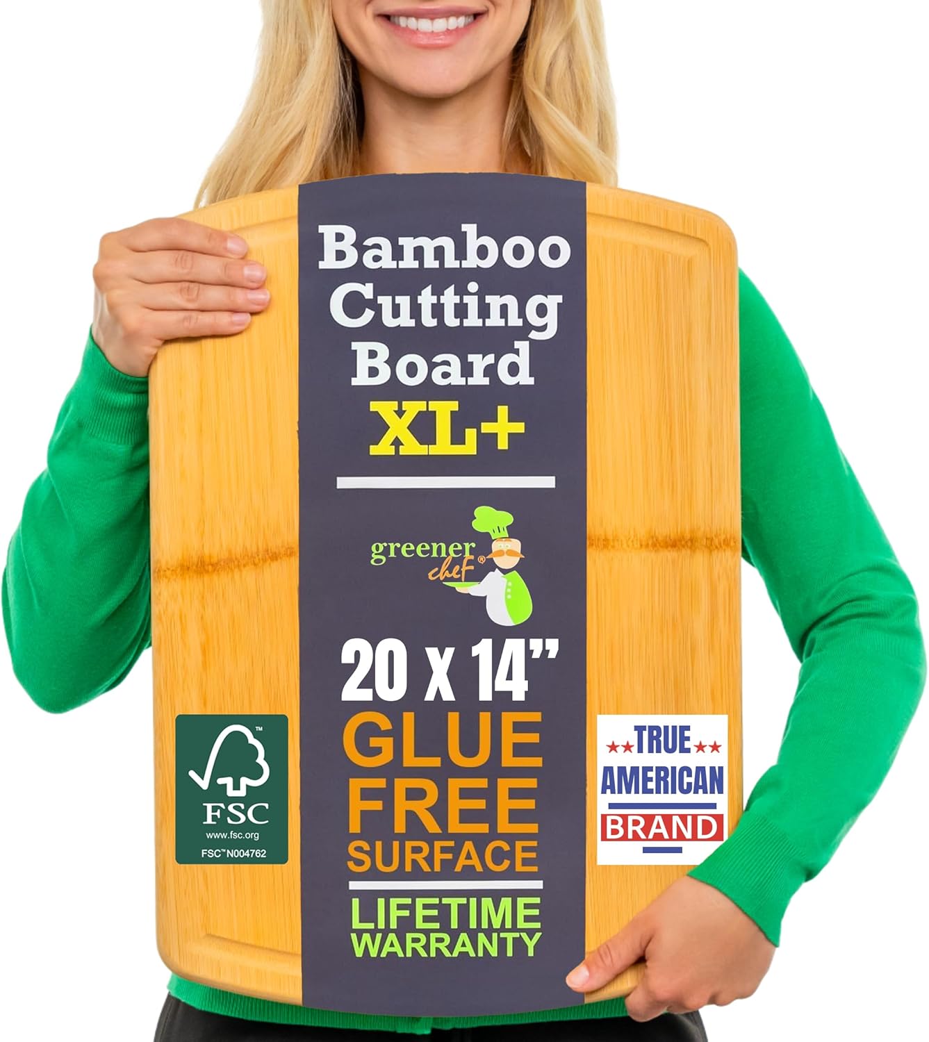 Greener Chef Luxury Bamboo Cutting Board Set of 3 with Glue-Free Surface Technology - Extra Spacious Wood Cutting Boards for Kitchen and XL Chopping Board Set - Replacements for Life