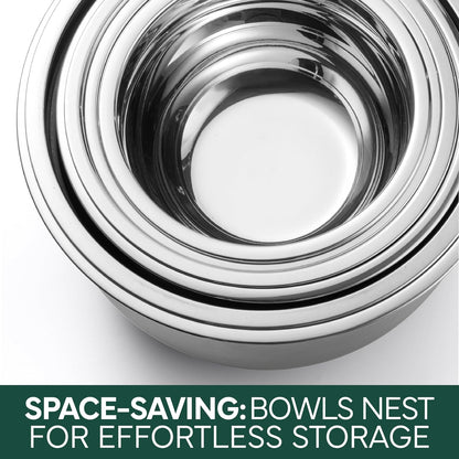 COOK WITH COLOR Stainless Steel Mixing Bowls Set with Lids - Nesting Bowls with Non-Slip Bottom, Sage, 12 Pieces